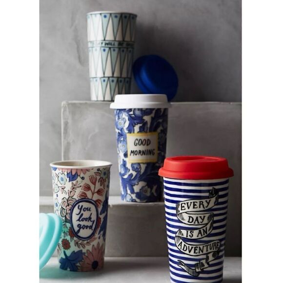 Anthropology Molly Hatch  Sweet Salutation Travel Mug “ Good Morning “ NWOB - Picture 2 of 7